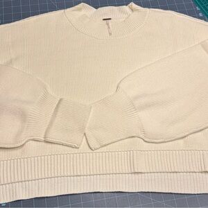 Free People Women's Ivory Cropped Sweater Easy Street, Boxy Fit, Size XL NWT
